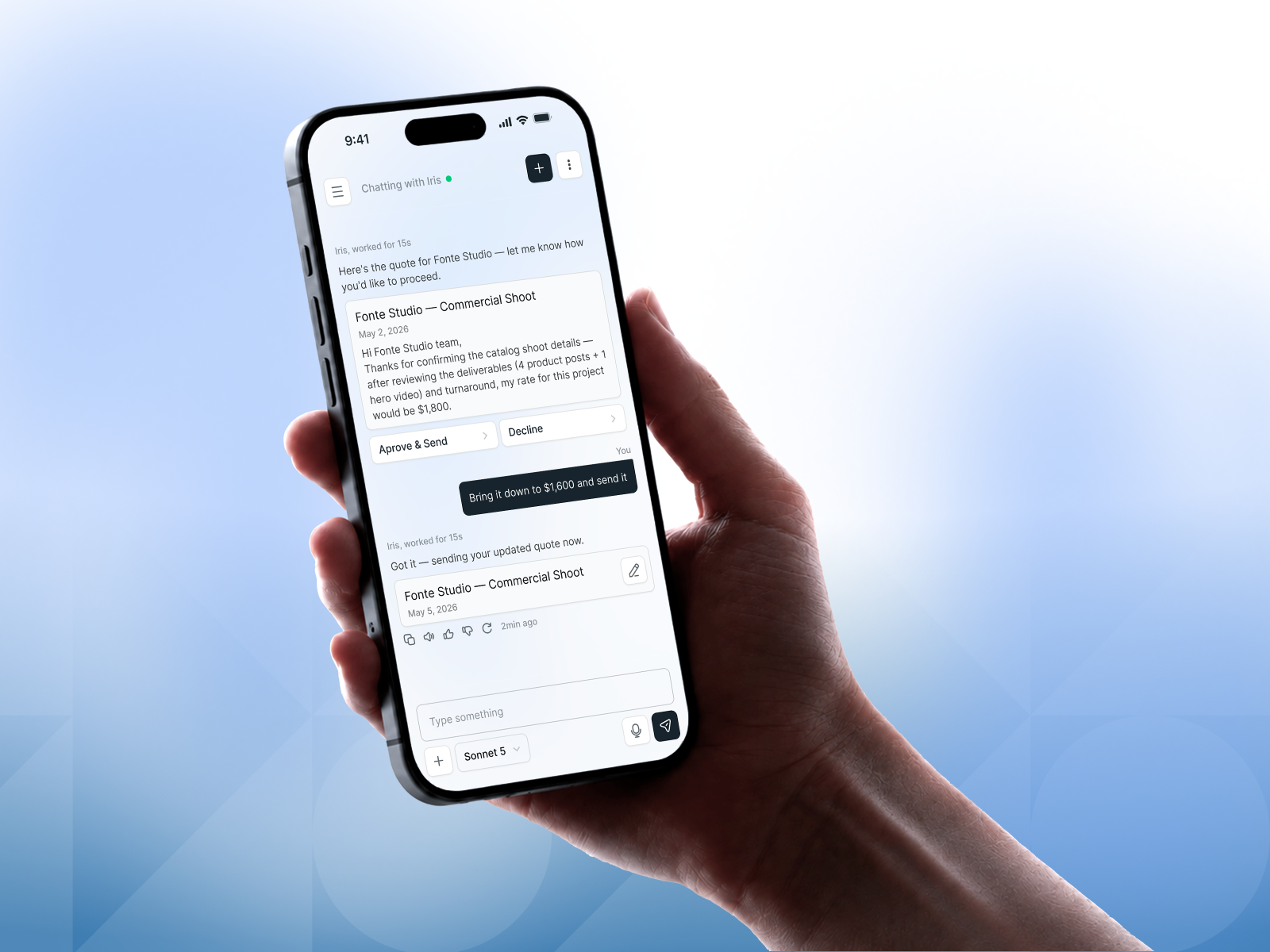 Chatting with the agent and approving a quote from a phone